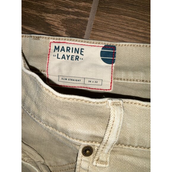 Marine Layer Slim Straight Men's 36x32 Neutral Khaki 5-Pocket Jeans - Picture 3 of 5